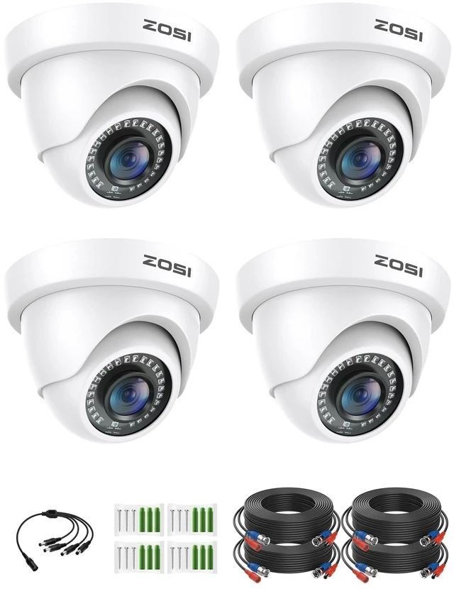 Main image of ZOSI 4Pack 2.0MP HD 1080P 1920TVL CCTV Dome Security Cameras Kit, White | 80ft Night Vision, IP66 Weatherproof, Indoor/Outdoor Use, 2MP Wired Home Cams for 1080P/5MP/4K HD-TVI Analog DVR System