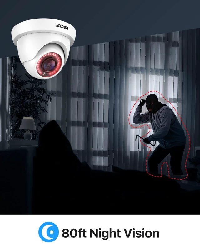 Alt view image 3 of 7 - ZOSI 4Pack 2.0MP HD 1080P 1920TVL CCTV Dome Security Cameras Kit, White | 80ft Night Vision, IP66 Weatherproof, Indoor/Outdoor Use, 2MP Wired Home Cams for 1080P/5MP/4K HD-TVI Analog DVR System