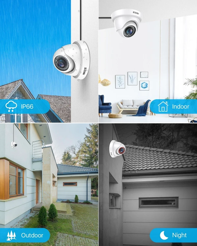 Alt view image 5 of 7 - ZOSI 4Pack 2.0MP HD 1080P 1920TVL CCTV Dome Security Cameras Kit, White | 80ft Night Vision, IP66 Weatherproof, Indoor/Outdoor Use, 2MP Wired Home Cams for 1080P/5MP/4K HD-TVI Analog DVR System