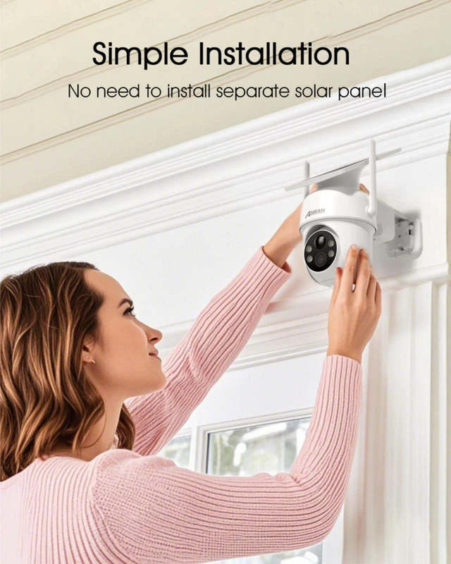 Alt view image 2 of 7 - ANRAN Solar Security Cameras Wireless Outdoor,2K for Home Security,2 Pcs | Fixed Solar Panel, 360° PTZ for Home Surveillance,2.4G WiFi, PIR Human Detection, 3MP Color Night Vision, 2-Way Talk