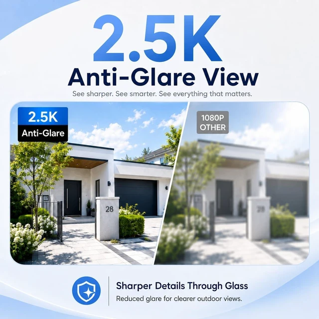 Alt view image 2 of 7 - 2.5K Wireless Window Cameras for Home Security, 6s Pre-Roll | No-Drill Indoor Camera, Battery Powered,2.4G/5GHz WiFi,Color Night Vision, AI Person Detection, Anti-Glare