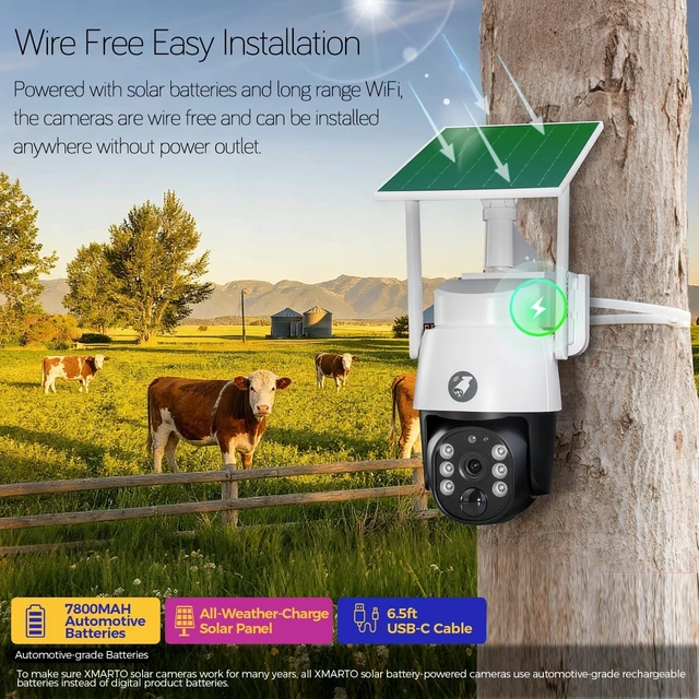 Alt view image 3 of 7 - xmartO 4MP QHD Wireless PTZ Solar Security Camera | AI Auto Tracking, 5G WiFi 6, Wire-Free Easy Install, 0 Monthly Fee, In/Outdoor Home Use, Wall/Ceiling/Tree/Pole/Corner Mount