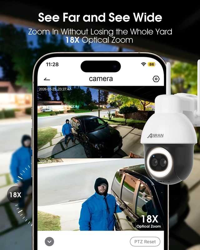 Alt view image 4 of 7 - ANRAN 24/7 Recording Solar Security Camera Outdoor,AI Auto Tracking | 5MP AOV WiFi Wireless Cameras,360° View, 230FT Detection Distance, 18X Optical Zoom, Color Night Vision,Work with Alexa