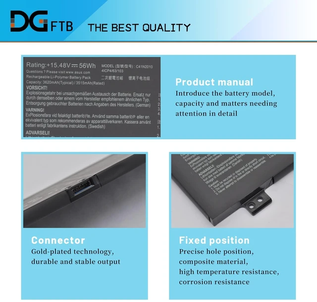 Alt view image 2 of 4 - C41N2010 laptop Battery for ASUS ROG Strix G15 G513IC G513IH G513QC G513QE | ROG Strix G17 G713QE G713QE-HX008T G713QE-HX009T 0B200-03890000 0B20003890000 4ICP4/63/103 (15.48V 56Wh/3620mAh/4-Cell)