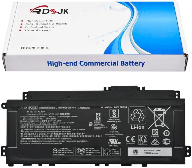 Main image of PV03XL PP03XL Laptop Battery for HP Pavilion x360 13-BB 13-BB0000 14-DV 14M-DW 14-DK 15-EH 15-EH0000 14-dw0xxx Series HSTNN-LB8S HSTNN-DB9X HSTNN-OB1P L83388-421 L83388-AC1 L83393-005 11.55V 43.3Wh