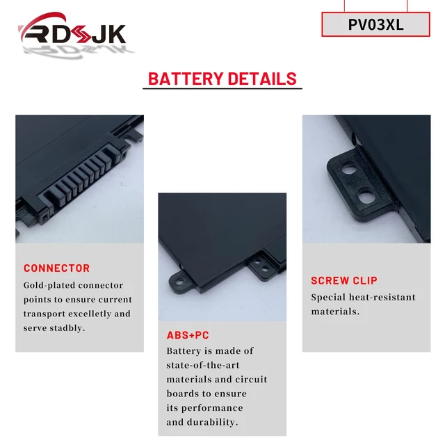 Alt view image 5 of 7 - PV03XL PP03XL Laptop Battery for HP Pavilion x360 13-BB 13-BB0000 14-DV 14M-DW 14-DK 15-EH 15-EH0000 14-dw0xxx Series HSTNN-LB8S HSTNN-DB9X HSTNN-OB1P L83388-421 L83388-AC1 L83393-005 11.55V 43.3Wh
