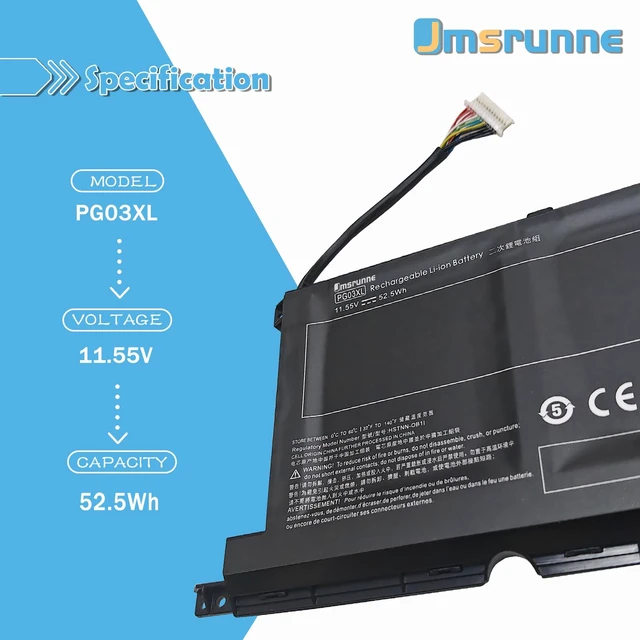 Alt view image 2 of 7 - Jmsrunne PG03XL Battery for HP Pavilion Gaming 15-DK 15T-DK 15-EC 15-DK0XXX 15-DK0055NR 15T-DK200 15-EC0013DX 15-EC1073DX 15Z-EC200 16-A0032DX 16-A0035NR L48495-005 L48430-AC1 HSTNN-DB9G HSTNN-OB1I