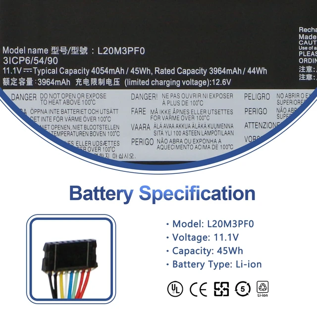 Alt view image 2 of 7 - L20M3PF0 45Wh Laptop Battery for Lenovo IdeaPad 3 Series 3-14ITL6 3-15ITL6 | 3-17ITL6 / S14 V14 V15 V17 G2-ITL G3-IAP / K14 Series L20C3PF0 L20L2PF0 L20L3PF0 L20B2PF0 L20M2PF8 L20M2PF0 L20C2PF0 11.1V