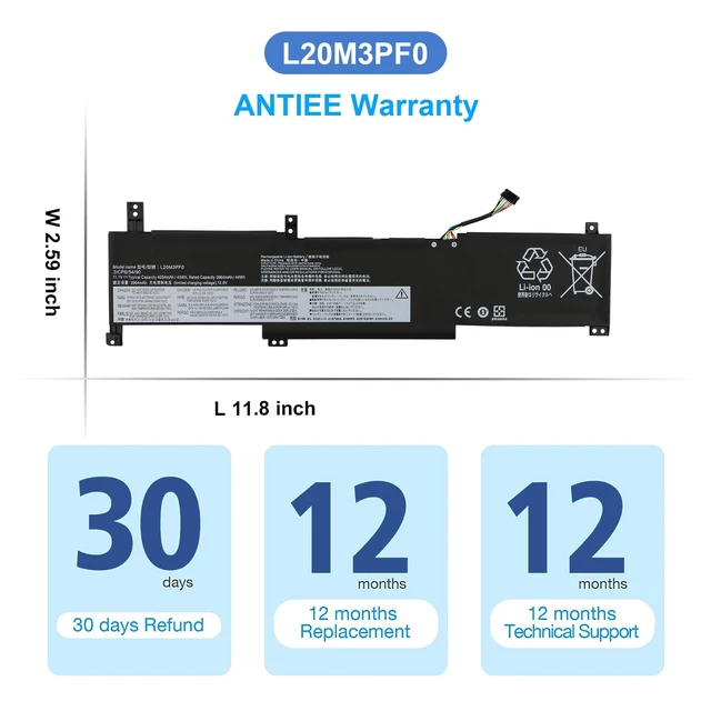 Alt view image 7 of 7 - L20M3PF0 45Wh Laptop Battery for Lenovo IdeaPad 3 Series 3-14ITL6 3-15ITL6 | 3-17ITL6 / S14 V14 V15 V17 G2-ITL G3-IAP / K14 Series L20C3PF0 L20L2PF0 L20L3PF0 L20B2PF0 L20M2PF8 L20M2PF0 L20C2PF0 11.1V