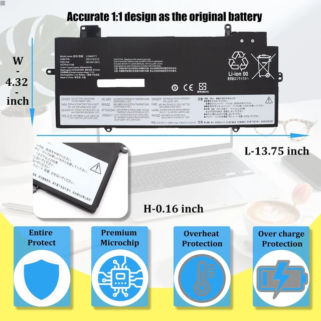 Alt view image 5 of 7 - GlottyBatt L20M4P71 Battery for Lenovo ThinkPad X1 Carbon 9th 10th 11th Gen | ThinkPad X1 Yoga 6th 7th 8th Gen 2021 2022 2023 Series, Laptop Battery L20C4P71 SB10T83216 5B10W13973, 57Wh