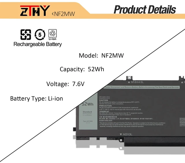 Alt view image 3 of 7 - ZTHY NF2MW Battery Replacement for Dell Latitude 7400 2-in-1 9410 2-in-1 | P110G P110G001 85XM8 8W3YY CHWV6 GJD1V 7146W C76H7 2K0CK Laptop Battery 7.6V 52Wh 6500mAh 4-Cell