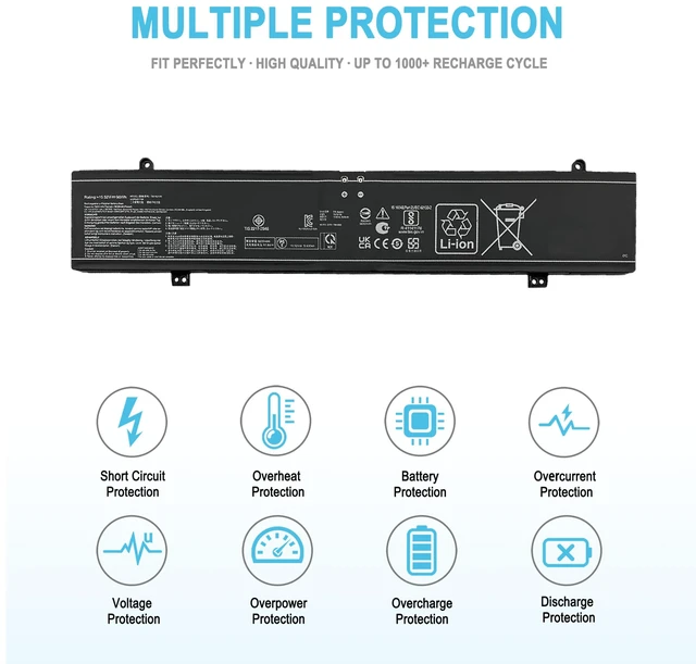 Alt view image 3 of 5 - 90Wh C41N2109 Laptop Battery Replacement for Asus Rog Flow X16 GV601RE GV601RM GV601VI GV601VU GV601VV Rog Strix G16 G614JI G614JU G614JV G614JZ Rog Strix G18 G814JI G814JU Series 15.2V 5800mAh