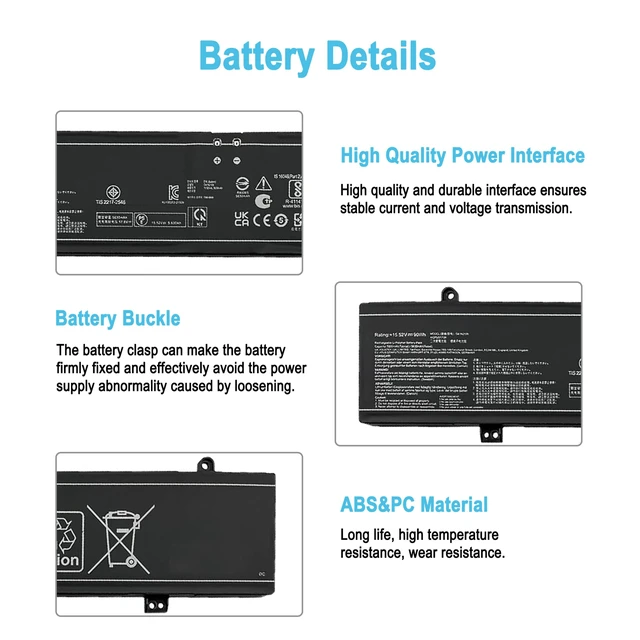 Alt view image 4 of 5 - 90Wh C41N2109 Laptop Battery Replacement for Asus Rog Flow X16 GV601RE GV601RM GV601VI GV601VU GV601VV Rog Strix G16 G614JI G614JU G614JV G614JZ Rog Strix G18 G814JI G814JU Series 15.2V 5800mAh