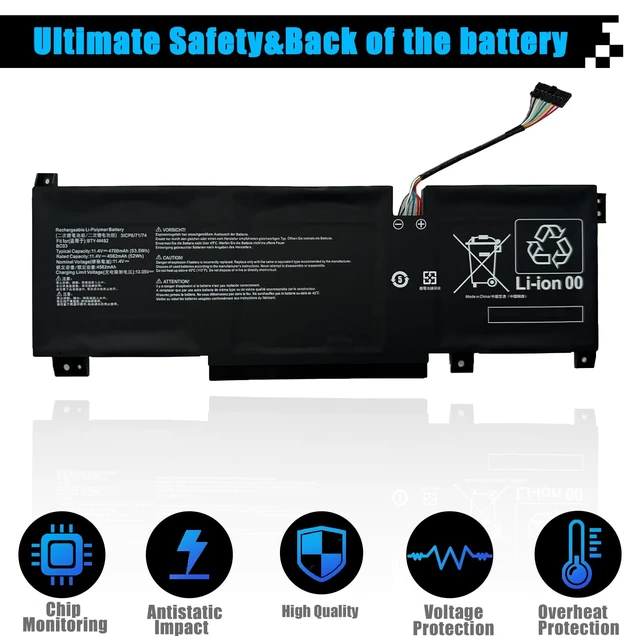 Alt view image 4 of 7 - AOMKA BTY-M492 Laptop Battery Replacement for MSI Sword 15 A11UD A11UE A11SC Bravo 15 B5DD Katana GF66 GF76 11UC 11UD 11UE 11SC 12UD 12UE 12UG 12UGS 12UX WF66 WF76 11UI 11UI 1 1UJ 53.5Wh