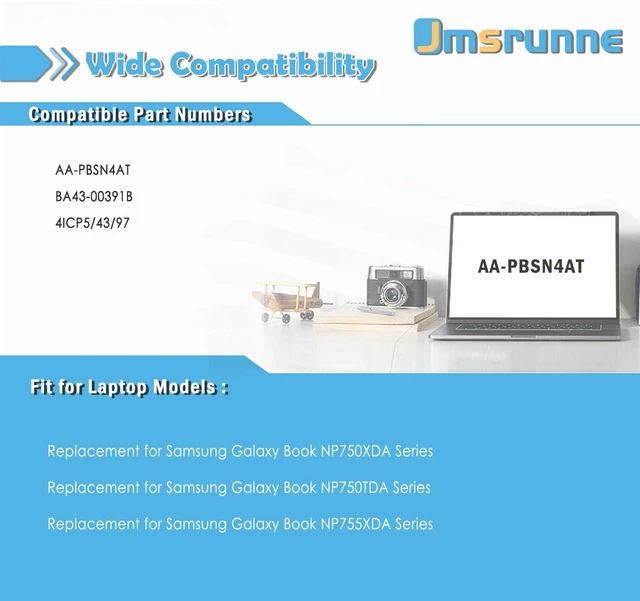 Alt view image 5 of 7 - Jmsrunne AA-PBSN4AT Laptop Battery Replacement for Samsung Galaxy Book 15.6" NP750TDA NP755XDA NP750XDA Series Notebook