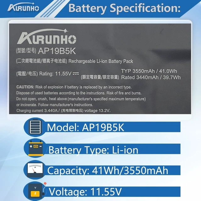 Alt view image 2 of 7 - AURUNHO AP19B5K AP19B8K Laptop Battery for Acer Aspire 3 A315-56 A315-57 A315-57G A315-58 A315-58G A315-59 A315-59G A317-53 A317-52 A317-53G Extensa 15 EX215-54 EX215-54G A317-53G-75TN