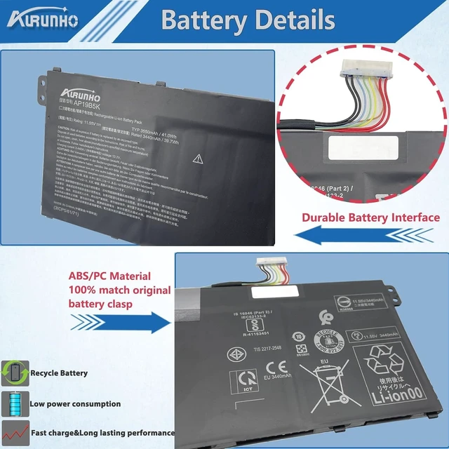 Alt view image 3 of 7 - AURUNHO AP19B5K AP19B8K Laptop Battery for Acer Aspire 3 A315-56 A315-57 A315-57G A315-58 A315-58G A315-59 A315-59G A317-53 A317-52 A317-53G Extensa 15 EX215-54 EX215-54G A317-53G-75TN