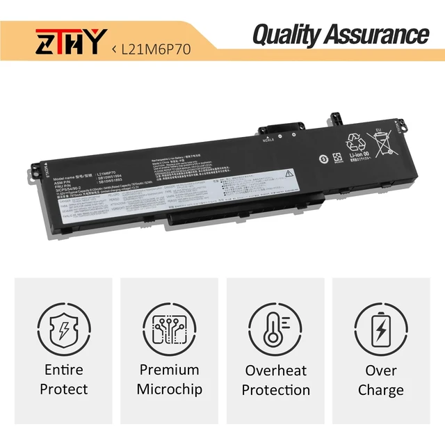 Alt view image 3 of 7 - L21M6P70 L21L6P70 Laptop Battery for Lenovo ThinkPad P16 Gen 1 P16 Gen 2 | ThinkPad P16 1st Gen ThinkPad P16 00CD 2022 Type 21D6 21D7 21FA 21FB Series L21C6P70 L21D6P70 5B10W51893 11.52V 8120mAh 94Wh