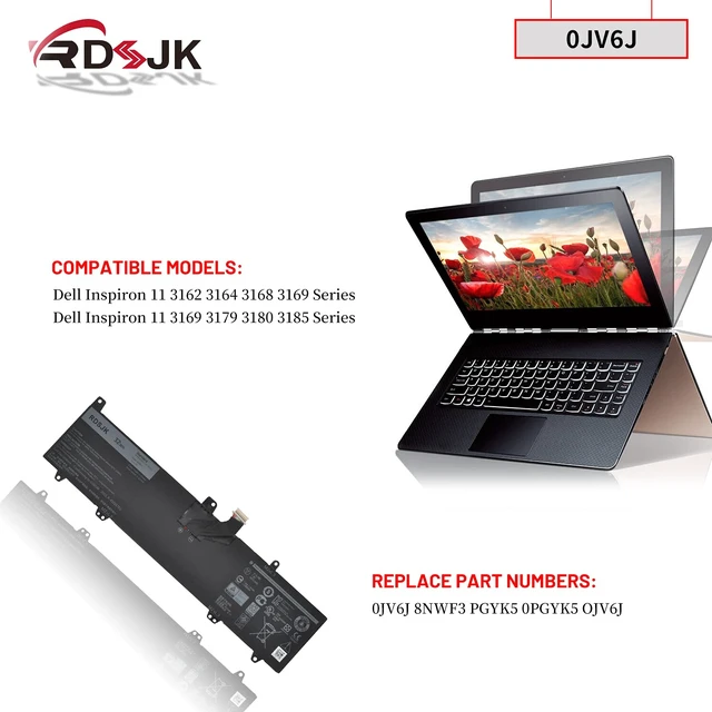 Alt view image 3 of 7 - RDSJ 0JV6J Laptop Battery for Dell Inspiron 11 3000 3162 3164 3168 3169 3179 3180 3185 Series 00JV6J OJV6J 8NWF3 08NWF3 PGYK5 0PGYK5 7.6V 32Wh