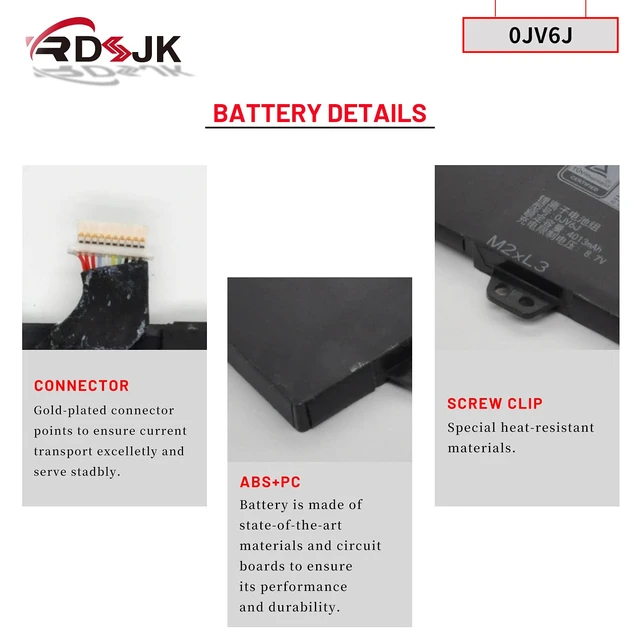 Alt view image 5 of 7 - RDSJ 0JV6J Laptop Battery for Dell Inspiron 11 3000 3162 3164 3168 3169 3179 3180 3185 Series 00JV6J OJV6J 8NWF3 08NWF3 PGYK5 0PGYK5 7.6V 32Wh