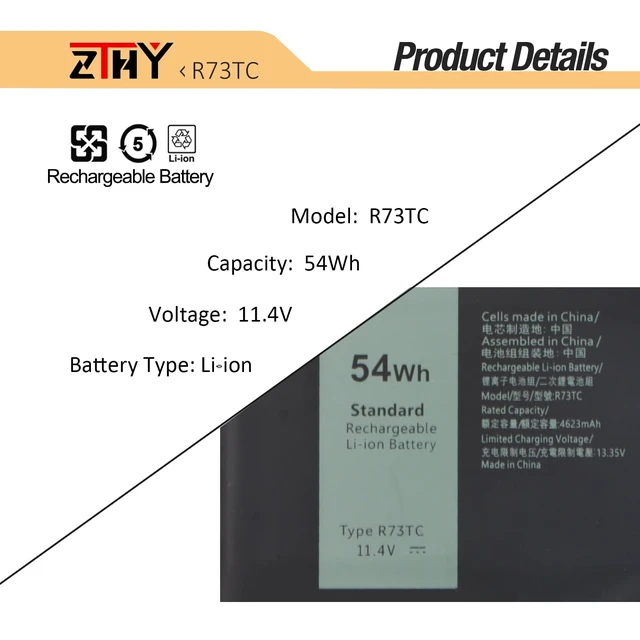 Alt view image 3 of 7 - 54Wh R73TC DR02P Battery for Dell Latitude 5340 5350 5440 5450 5540 5550 | Latitude 3340 3440 3450 3540 3550 7455 Latitude 5340 5350 2-in-1 Precision 3480 3580 3490 3590 803W6 GRWKG JTG7N 11.4V 3-Cell