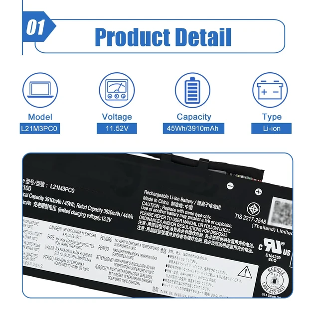 Alt view image 2 of 6 - Dentsing L21M3PC0 Laptop Battery Compatible with Lenovo IdeaPad Gaming 3-15IAH7 Gaming 3-15ARH7 Series L21C3PC0 L21D3PC0 SB11F36375 SB11F36367 SB11F36369 5B11F36371 5B11F36370 45Wh 3910mAh