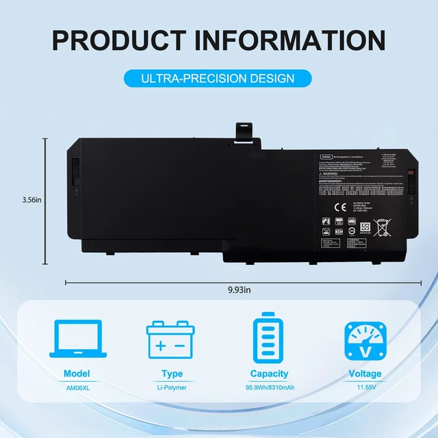 Alt view image 2 of 7 - Bituoer AM06XL 95.9Wh 8310mAh 6-Cell Laptop Battery Compatible with HP Z Book 17 G5 G6 Series Laptop AMO6XL HSTNN-IB8G L07350-1C1 L07044-855 AM06095XL HSN-Q12C 11.55V