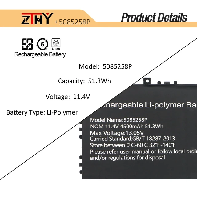 Alt view image 3 of 7 - ZTHY 5085258P Laptop Battery Replacement for Gateway GWTC71427-Bk Series | 11.4V 51.3Wh 4500mAh