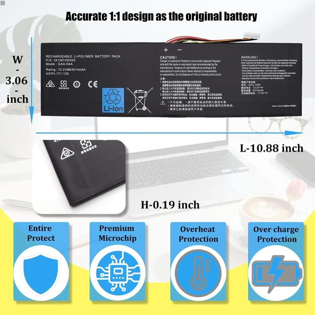 Alt view image 5 of 7 - GlottyBatt GAG-N4A Battery Replacement for Gigabyte Aorus 15 XE5 15G KC XC | 15P XD YD 17G YD 17H, Aero 15 OLED XD 16 XE5 17 HDR YD Series, Laptop Battery 541387460005