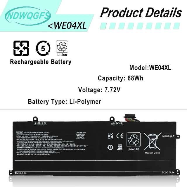 Alt view image 2 of 7 - NDWQGFS WE04XL N39857-005 68Wh Battery for HP Envy/Spectre/Pavilion Plus | Replacement for Envy X360 16-AC/16-AD 2-in-1 Spectre X360 14-EU Pavilion Plus 16-AB 14-EW 14-ey 16t-ab 14-ey Series