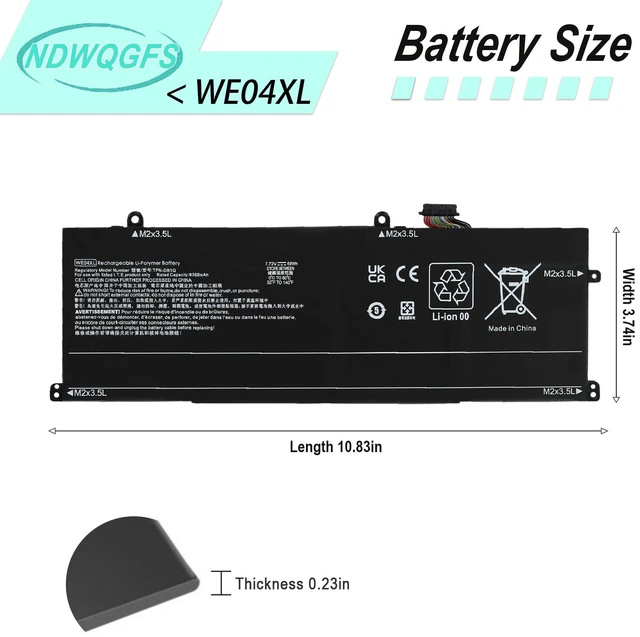 Alt view image 4 of 7 - NDWQGFS WE04XL N39857-005 68Wh Battery for HP Envy/Spectre/Pavilion Plus | Replacement for Envy X360 16-AC/16-AD 2-in-1 Spectre X360 14-EU Pavilion Plus 16-AB 14-EW 14-ey 16t-ab 14-ey Series