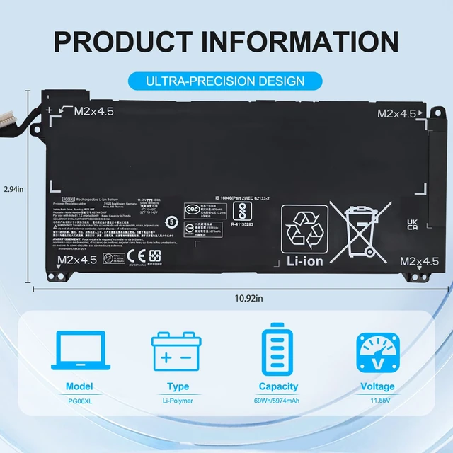 Alt view image 2 of 7 - Bituoer PG06XL 69Wh Battery Replacement for HP Omen 15-DH000 15T-DH000 15-DH0XXX 15-DH1XXX 15T-DH100 15-DH1010CA 15-DH1019NR 15-DH1065CL Omen 5 Air 15-dh0006TX PRC 15-dh0153TX L48431-2C1 L48497-005