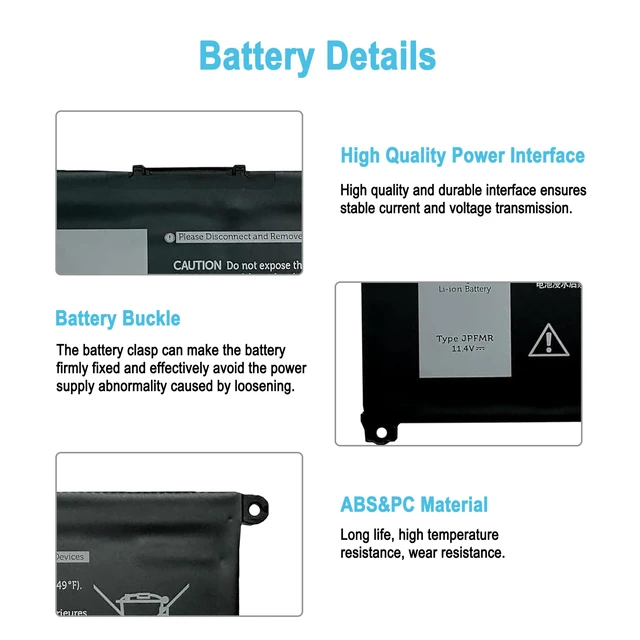 Alt view image 4 of 5 - 42Wh JPFMR Laptop Battery for Dell Chromebook 3400 3100 5488 5493 Series | 16DPH 016DPH 07T0D3 7T0D3 65N6H 07GDY 7MT0R DN33X RDNP5 11.4V 4200mAh