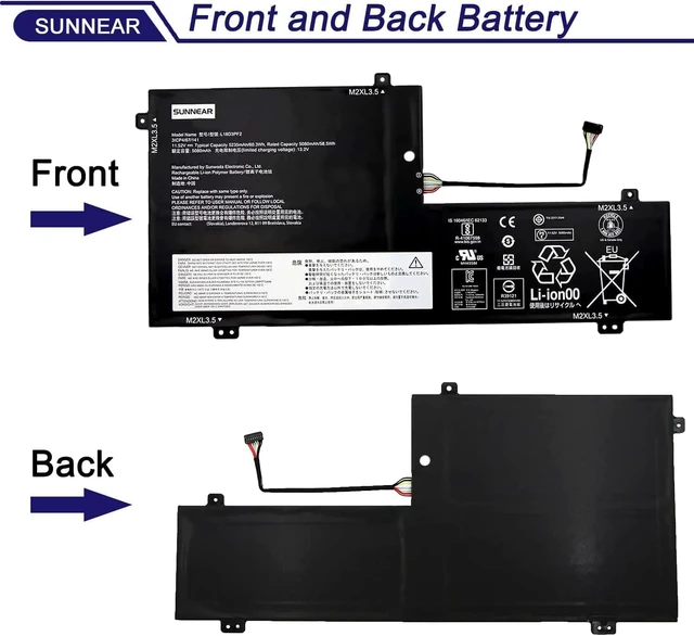 Alt view image 3 of 6 - SUNNEAR L18D3PF2 L18M3PFA Laptop Battery Replacement for Lenovo Yoga C740-15IML C740-15 81TD Series Notebook 5B10T83740 5B10W67402 5B10T83739 5B10W67258 3-Cell 11.52V 60.3Wh 5235mAh