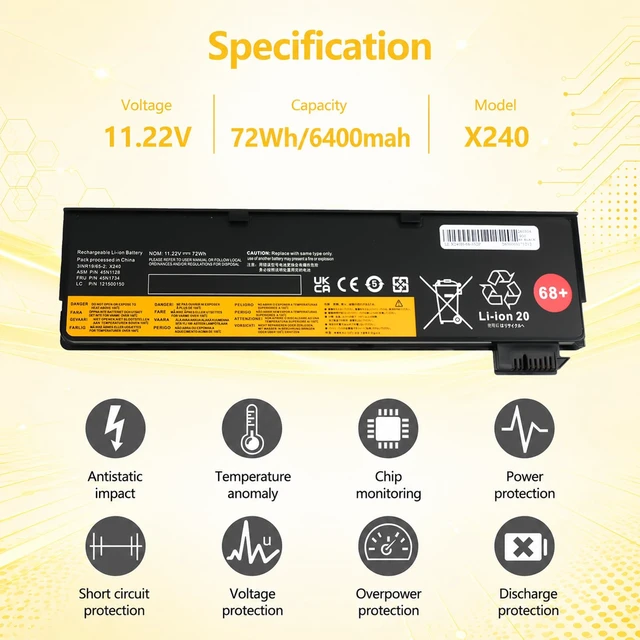 Alt view image 2 of 7 - REYTRIC X240 Battery 68+ 45N1128 Laptop Battery for ThinkPad T440 T440s | Compatible with T450 T450S T460 X230S X240 X240S X250 X260 X270 Series,Internal 45N1113 45N1111 01AV459 45N1109 45N1110