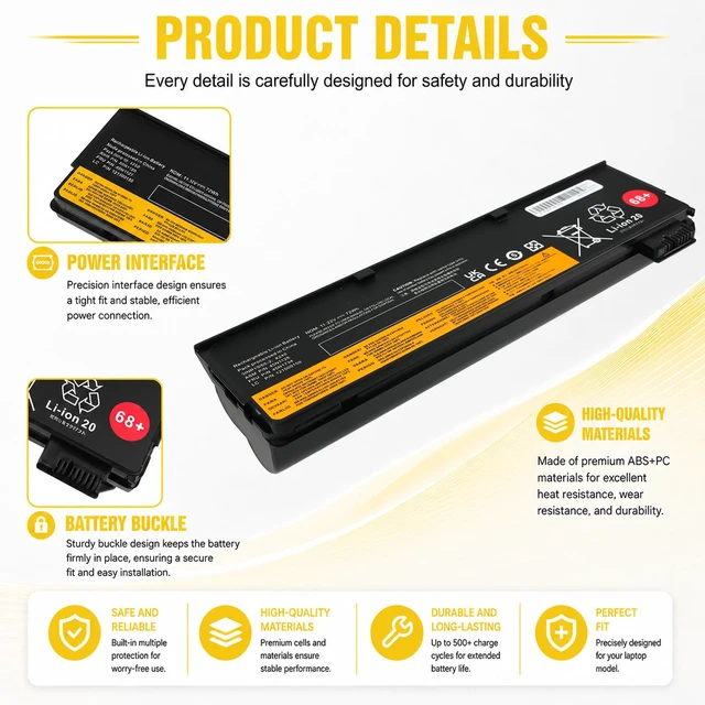 Alt view image 3 of 7 - REYTRIC X240 Battery 68+ 45N1128 Laptop Battery for ThinkPad T440 T440s | Compatible with T450 T450S T460 X230S X240 X240S X250 X260 X270 Series,Internal 45N1113 45N1111 01AV459 45N1109 45N1110