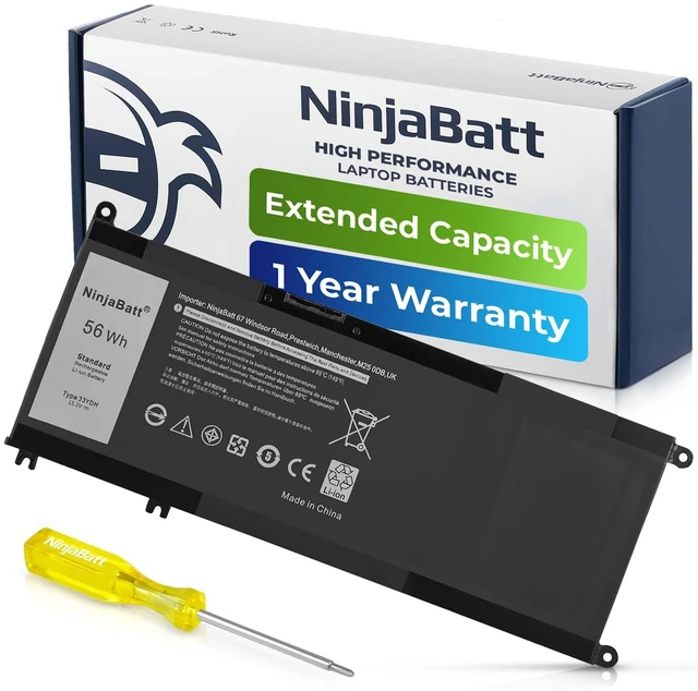 Main image of NinjaBatt 33YDH Battery for Dell Inspiron 17 7577 7773 7778 G7 7588 | Fits 7779 7786 G3 3579 3779 G5 5587 Latitude 3590 3490 3380 Vostro 7580 7570 P30E 81PF3 PVHT1 56Wh 3684mAh 15.2V