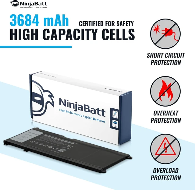 Alt view image 3 of 7 - NinjaBatt 33YDH Battery for Dell Inspiron 17 7577 7773 7778 G7 7588 | Fits 7779 7786 G3 3579 3779 G5 5587 Latitude 3590 3490 3380 Vostro 7580 7570 P30E 81PF3 PVHT1 56Wh 3684mAh 15.2V