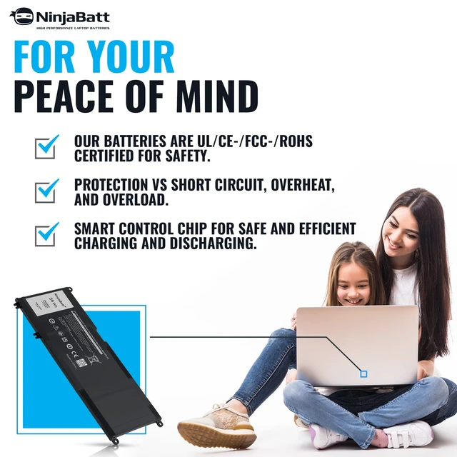 Alt view image 4 of 7 - NinjaBatt 33YDH Battery for Dell Inspiron 17 7577 7773 7778 G7 7588 | Fits 7779 7786 G3 3579 3779 G5 5587 Latitude 3590 3490 3380 Vostro 7580 7570 P30E 81PF3 PVHT1 56Wh 3684mAh 15.2V