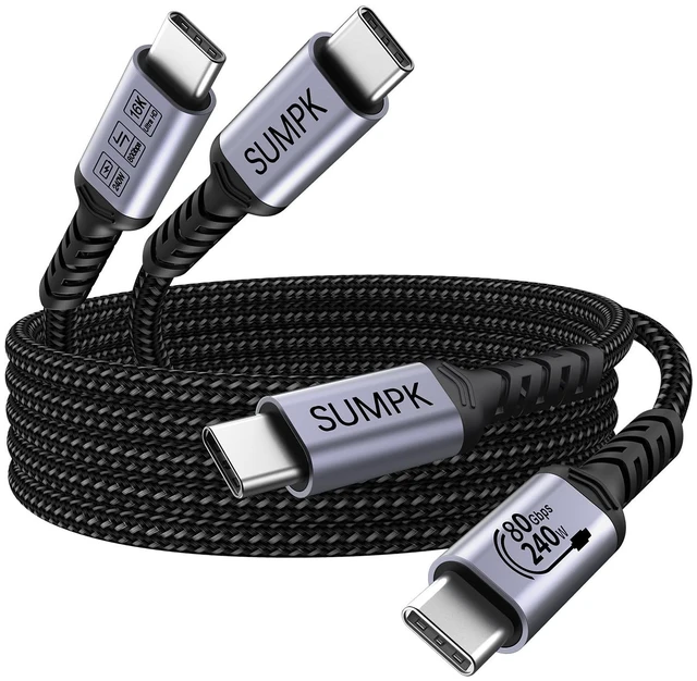 Main image of SUMPK Long 80Gbps USB 4.0 for Thunderbolt 4 Cable 10ft, 2 Packs, 240W PD | 240W Fast Charging, 80Gbps High Speed Data, 16K video, dual 8k monitor display, Compatible for Thunderbolt, USB C Charger