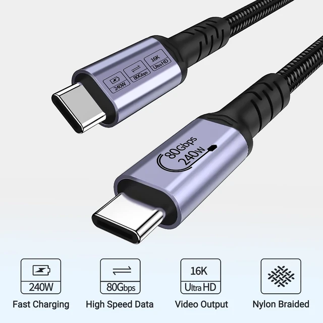 Alt view image 6 of 7 - SUMPK Long 80Gbps USB 4.0 for Thunderbolt 4 Cable 10ft, 2 Packs, 240W PD | 240W Fast Charging, 80Gbps High Speed Data, 16K video, dual 8k monitor display, Compatible for Thunderbolt, USB C Charger