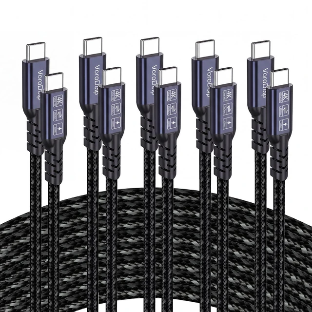 Main image of USB C to USB C Data Transfer Cable 6Ft 5 Pack, USB C 3.2 Gen 2x2 Cord | 20Gbps High Speed, 4K@120Hz Video Display, 100W Fast Charging Full Function Cord for Macbook Phone Monitor External SSD