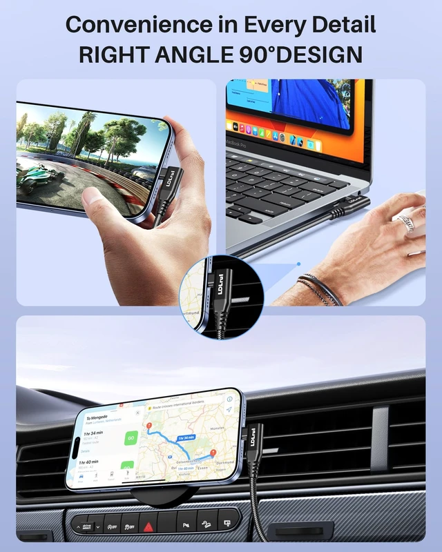 Alt view image 5 of 7 - USB C Monitor Cable Right Angle 6FT 2P, 8K/5K@60Hz 4K@144Hz Display | 40Gbps Data Transfer, 240W Charging, 90 Degree USB 4 Cable for TB4/3, Portable Monitor, MacBook, SSD, Tablet, Hub, iPhone 17