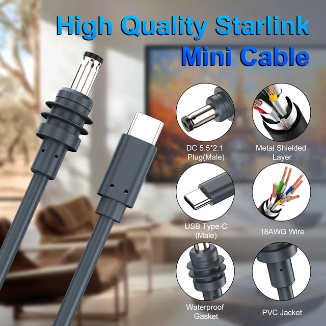 Alt view image 5 of 7 - Anehmeta Starlink Mini Cable 32.8FT/10M, Starlink Mini USB C to DC Power Cable 18AWG 20V 5A PD 100W USB Type C to DC Power Cord, Compatible with Power Bank 100W+ PD Source Waterproof Gray