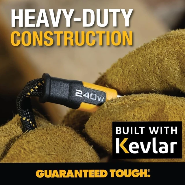 Alt view image 7 of 7 - DEWALT Heavy Duty USB C to USB C Fast Charging Cables w/Kevlar, 10FT | Flat 240W USBC to USBC Charge Cables, High Speed Type C Charging for iPhone 17 16 15 Series, Samsung Galaxy, 2-Pack