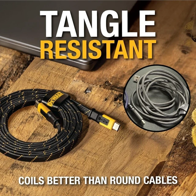 Alt view image 6 of 7 - DEWALT Heavy Duty USB C to USB C Fast Charging Cables w/Kevlar, 10FT | Flat 240W USBC to USBC Charge Cables, High Speed Type C Charging for iPhone 17 16 15 Series, Samsung Galaxy, 2-Pack