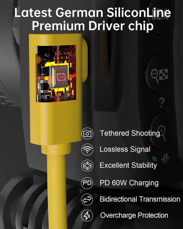 Alt view image 5 of 7 - huaham Fiber Optic USB C Tethering Cable 15FT, Right Angle 10Gbps Bidirectional Data Transfer & PD 60W USB 3.2 Gen2 Cable with German SiliconLine Chip for VR/Camera/Computer/Sony/Nikon/Canon/FujiFilm