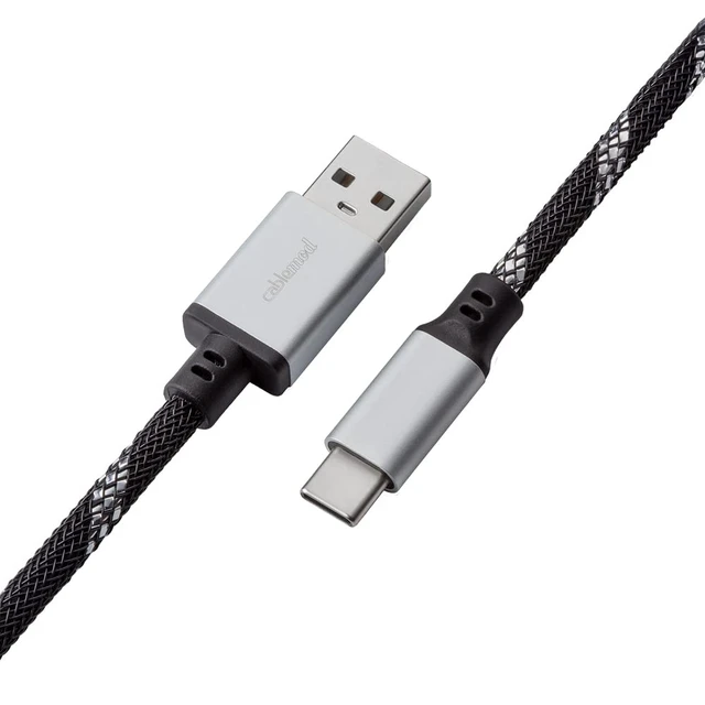 Alt view image 2 of 5 - CableMod Pro Coiled Keyboard Cable (Sterling Foil Black, USB A to USB Type C, 150cm)