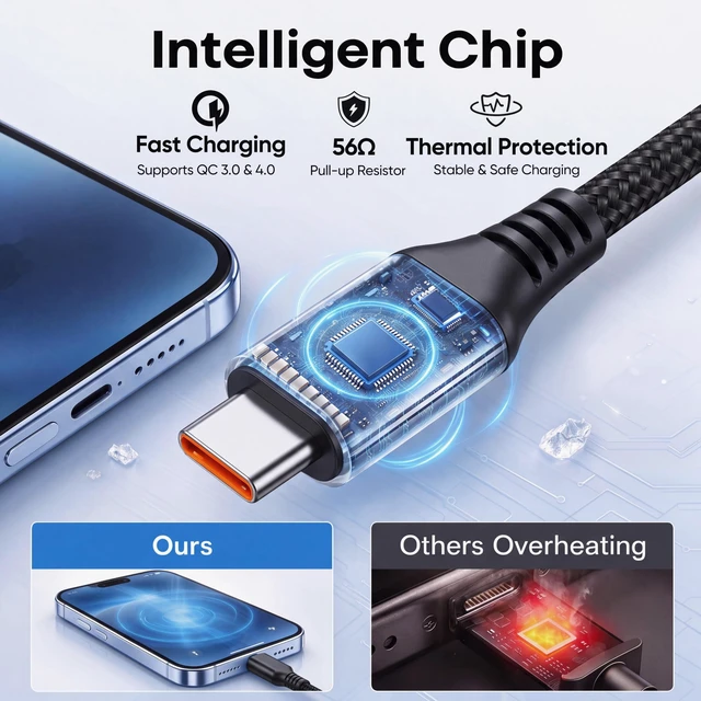 Alt view image 2 of 7 - USB A to USB C Cable 6ft 20 Pack, 3A Fast Charging Type C Cord Multipack | Upgraded Metal Case, Nylon Braided USB C Cord. For iPhone 17/16/15, Samsung Galaxy S25/S24/S23, Pixel, iPad and more. (Black)