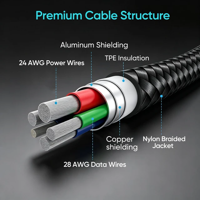Alt view image 5 of 7 - USB A to USB C Cable 6ft 20 Pack, 3A Fast Charging Type C Cord Multipack | Upgraded Metal Case, Nylon Braided USB C Cord. For iPhone 17/16/15, Samsung Galaxy S25/S24/S23, Pixel, iPad and more. (Black)